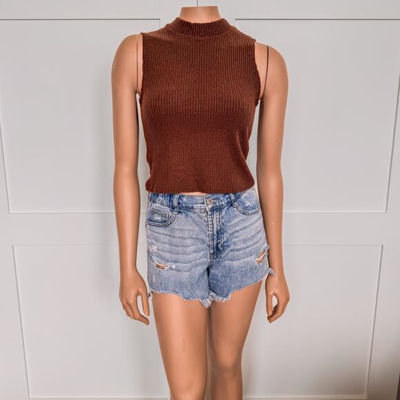 NWT-Blue Rain of Francesca’s, Claire Mock Neck Sleeveless Brown Top-Size Small - Picture 3 of 8